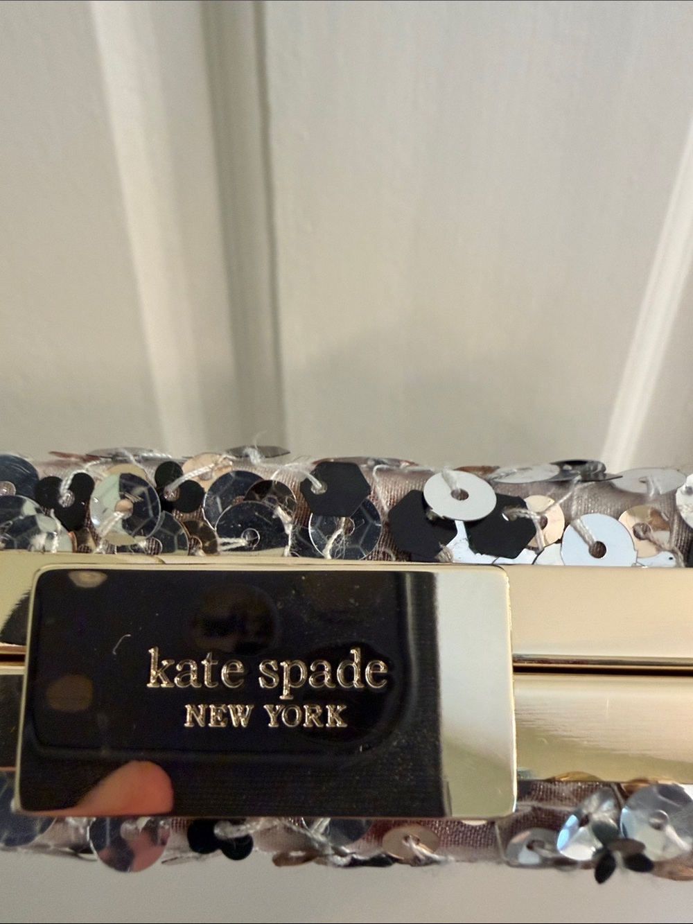 kate spade Silver and Black Sequin Evening Clutch with Chain Strap - Picture 3 of 5